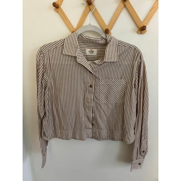 Marine Layer Tops - Marine Layer Top Womens XS Tan Brown Collared Long Sleeve